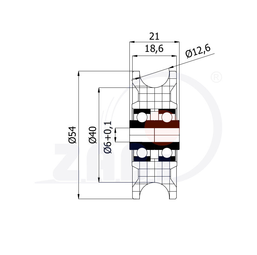 Ролики пластиковые и металлические, Ролики нейлоновые (полиамидные), Пластиковые профилированные под шпагат с подшипником с обозначением C54/21/12,6ŁX/6