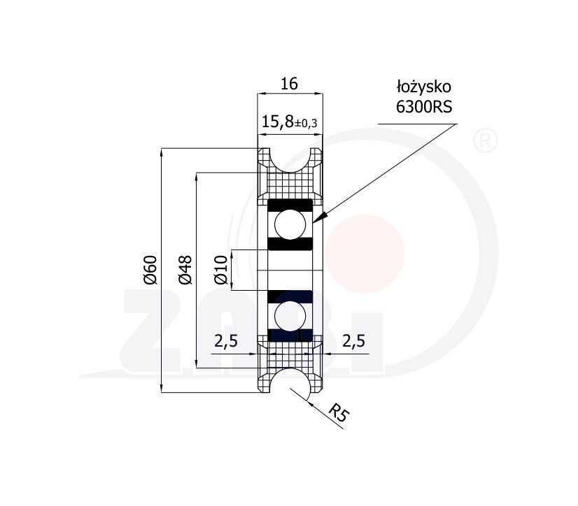 Ролики пластиковые и металлические, Ролики нейлоновые (полиамидные), Пластиковые профилированные под шпагат с подшипником с обозначением C60/10Ł