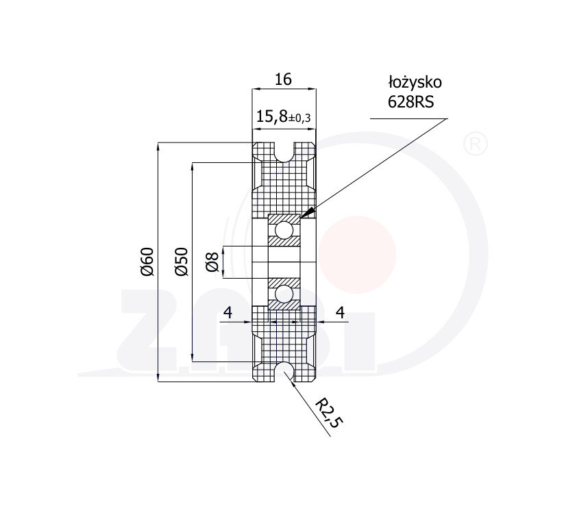 Ролики пластиковые и металлические, Ролики нейлоновые (полиамидные), Пластиковые профилированные под шпагат с подшипником с обозначением C60/5Ł/8