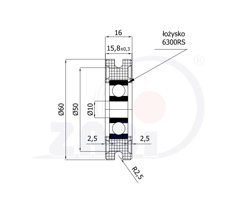 Ролики пластиковые и металлические, Ролики нейлоновые (полиамидные), Пластиковые профилированные под шпагат с подшипником с обозначением C60/5Ł