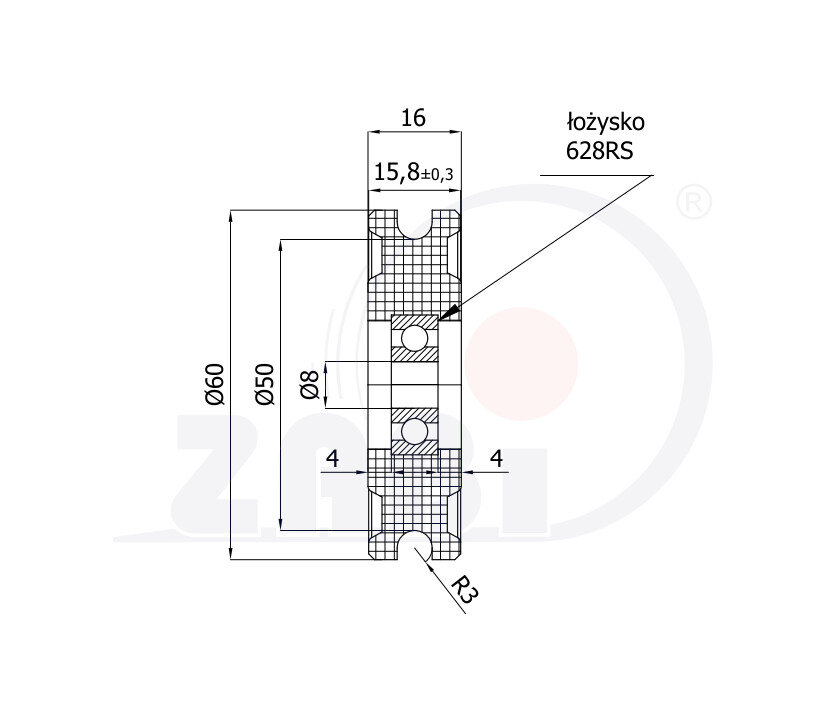 Ролики пластиковые и металлические, Ролики нейлоновые (полиамидные), Пластиковые профилированные под шпагат с подшипником с обозначением C60/6Ł/8