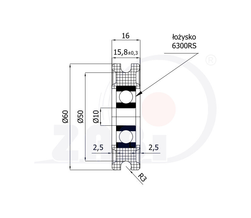 Ролики пластиковые и металлические, Ролики нейлоновые (полиамидные), Пластиковые профилированные под шпагат с подшипником с обозначением C60/6Ł