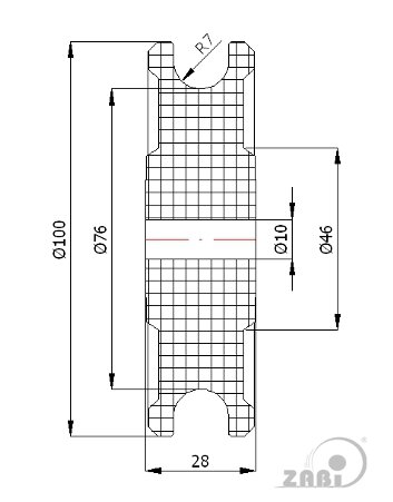 Rolki tworzywowe i metalowe, Rolki tworzywowe poliamidowe, Tworzywowe profilowane na linkę bez łożysk o symbolu C100/14