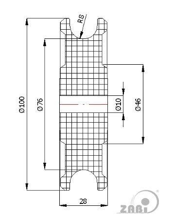 Kunststoff- und Metallrollen, Kunststoff-Polyamid-Rollen, Profil-Kunststoff-Rollen für Seil ohne Kugellager mit dem Symbol C100/16