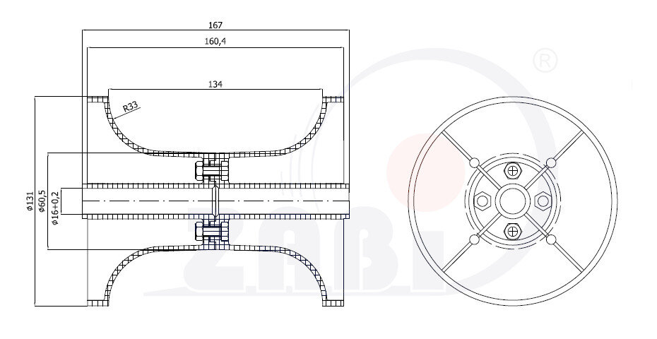 Rolki tworzywowe i metalowe, Rolki tworzywowe poliamidowe, Tworzywowe profilowane na linkę bez łożysk o symbolu C130-130/16