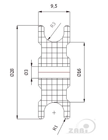 Ролики пластиковые и металлические, Ролики нейлоновые (полиамидные), Пластиковые профилированные под шпагат без подшипника с обозначением C28/6/3
