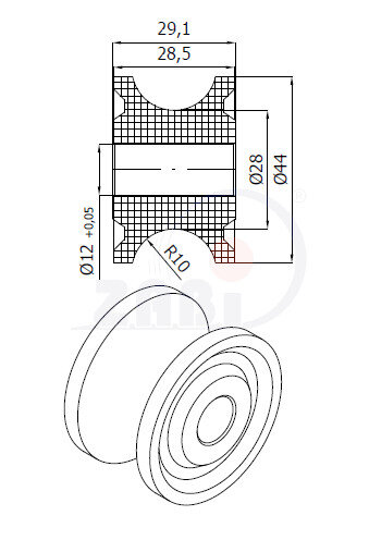 Ролики пластиковые и металлические, Ролики нейлоновые (полиамидные), Пластиковые профилированные под шпагат без подшипника с обозначением C44/20