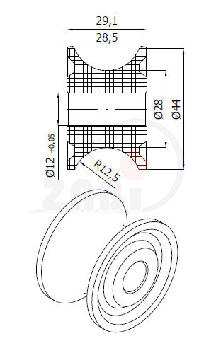 Ролики пластиковые и металлические, Ролики нейлоновые (полиамидные), Пластиковые профилированные под шпагат без подшипника с обозначением C44/25