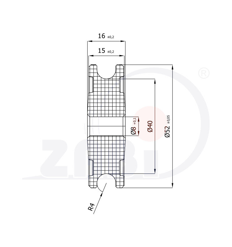 Ролики пластиковые и металлические, Ролики нейлоновые (полиамидные), Пластиковые профилированные под шпагат без подшипника с обозначением C52/8/8