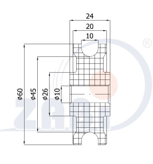 Ролики пластиковые и металлические, Ролики нейлоновые (полиамидные), Пластиковые профилированные под шпагат без подшипника с обозначением C60-24/10/10