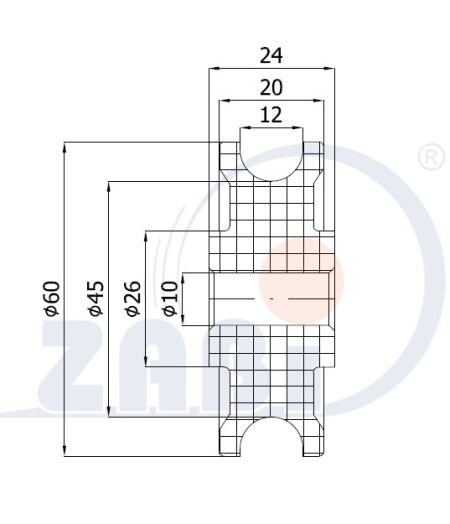 Ролики пластиковые и металлические, Ролики нейлоновые (полиамидные), Пластиковые профилированные под шпагат без подшипника с обозначением C60-24/12/10