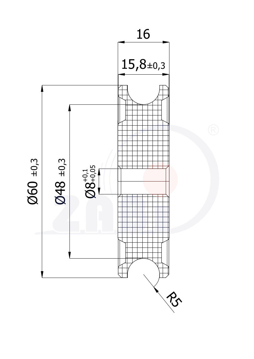 Ролики пластиковые и металлические, Ролики нейлоновые (полиамидные), Пластиковые профилированные под шпагат без подшипника с обозначением C60/10