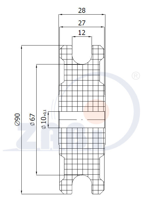 Rolki tworzywowe i metalowe, Rolki tworzywowe poliamidowe, Tworzywowe profilowane na linkę bez łożysk o symbolu C90/12