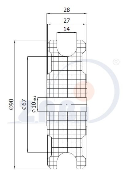 Kunststoff- und Metallrollen, Kunststoff-Polyamid-Rollen, Profil-Kunststoff-Rollen für Seil ohne Kugellager mit dem Symbol C90/14