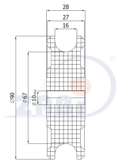 Rolki tworzywowe i metalowe, Rolki tworzywowe poliamidowe, Tworzywowe profilowane na linkę bez łożysk o symbolu C90/16