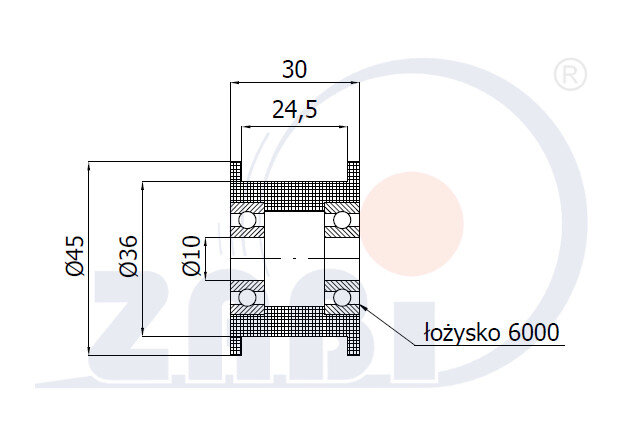 Ролики пластиковые и металлические, Ролики нейлоновые (полиамидные), Пластиковые профилированные с подшипником с обозначением C45/24Ł/10