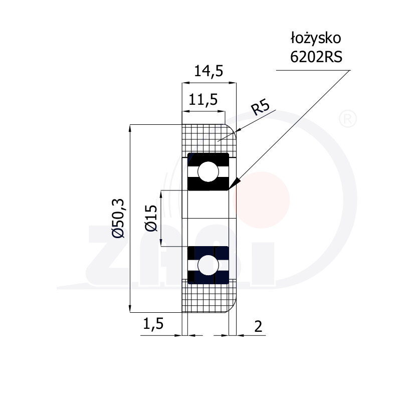 Ролики пластиковые и металлические, Ролики нейлоновые (полиамидные), Пластиковые к воротам с подшипником с обозначением R-50,3