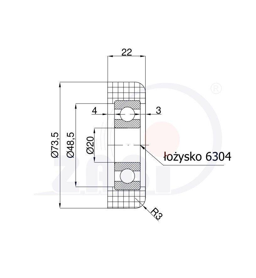 Ролики пластиковые и металлические, Ролики нейлоновые (полиамидные), Пластиковые к воротам с подшипником с обозначением R-73,5