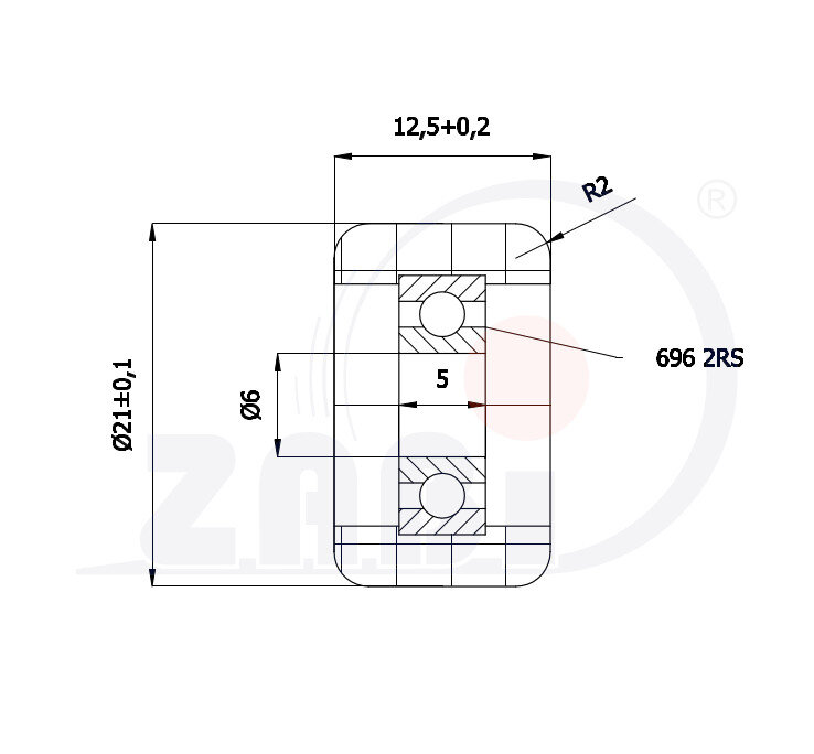 Ролики пластиковые и металлические, Ролики нейлоновые (полиамидные), Пластиковые простые с подшипником с обозначением R-21-12,5/6