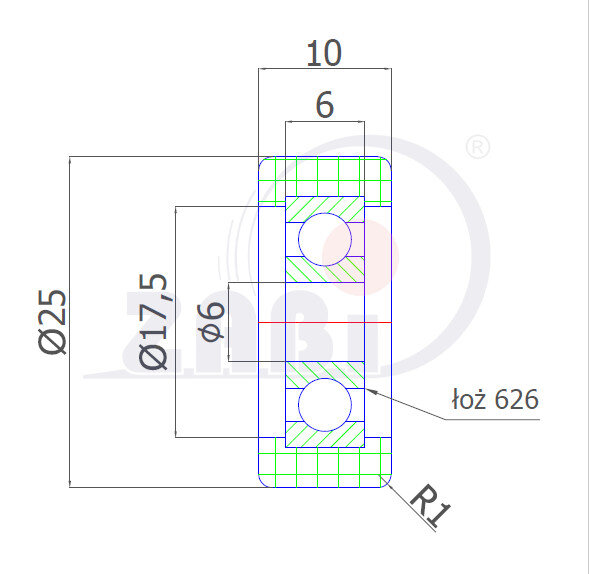 Ролики пластиковые и металлические, Ролики нейлоновые (полиамидные), Пластиковые простые с подшипником с обозначением R-25-10/6