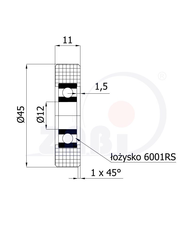Ролики пластиковые и металлические, Ролики нейлоновые (полиамидные), Пластиковые простые с подшипником с обозначением R-45-11/12