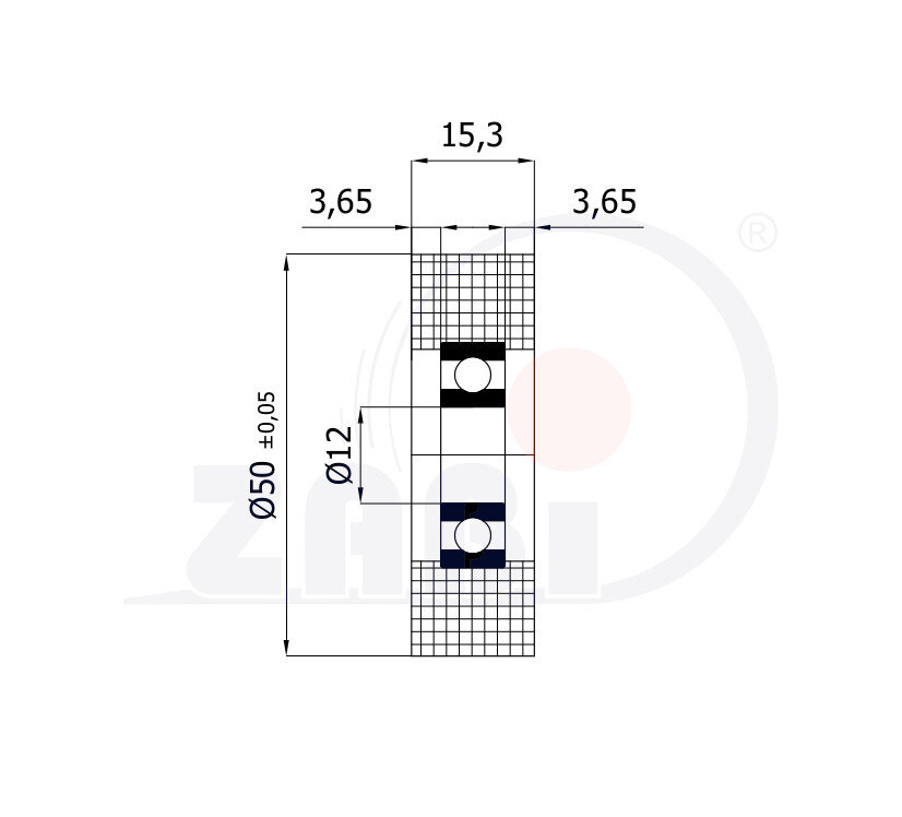 Ролики пластиковые и металлические, Ролики нейлоновые (полиамидные), Пластиковые простые с подшипником с обозначением R-50-15/12