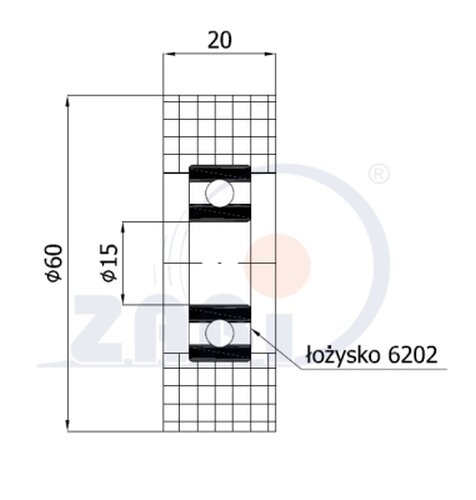 Rolki tworzywowe i metalowe, Rolki tworzywowe poliamidowe, Tworzywowe proste z łożyskiem o symbolu R-60-20/15