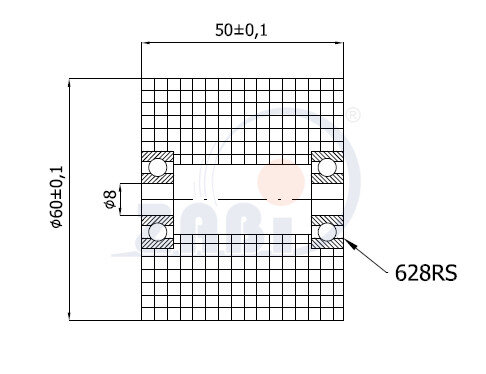 Kunststoff- und Metallrollen, Kunststoff-Polyamid-Rollen, Doppelte Kunststoff-Rollen mit Kugellager mit dem Symbol R-60-50/8