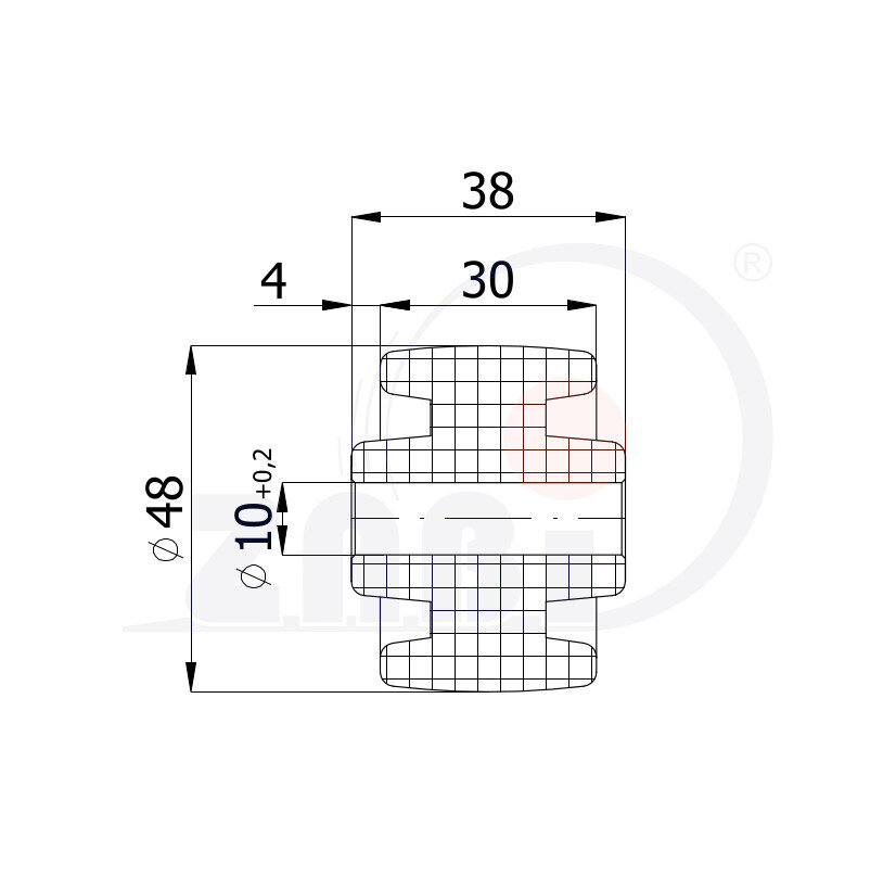 Ролики пластиковые и металлические, Ролики нейлоновые (полиамидные), Пластиковые простые без подшипника с обозначением RB-48-38-30/10