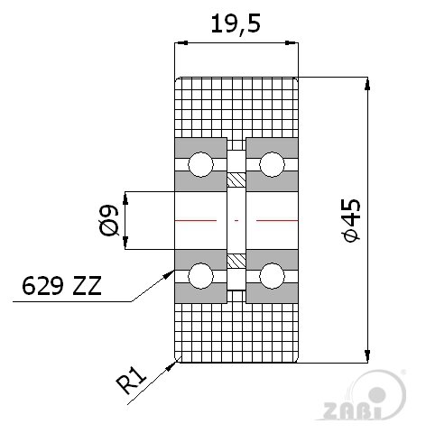 Ролики пластиковые и металлические, Ролики нейлоновые (полиамидные), Пластиковые двойные с подшипником с обозначением R-45-19/9