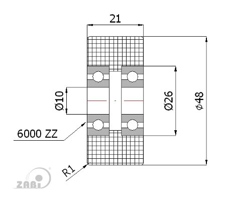Ролики пластиковые и металлические, Ролики нейлоновые (полиамидные), Пластиковые двойные с подшипником с обозначением R-48-22/10