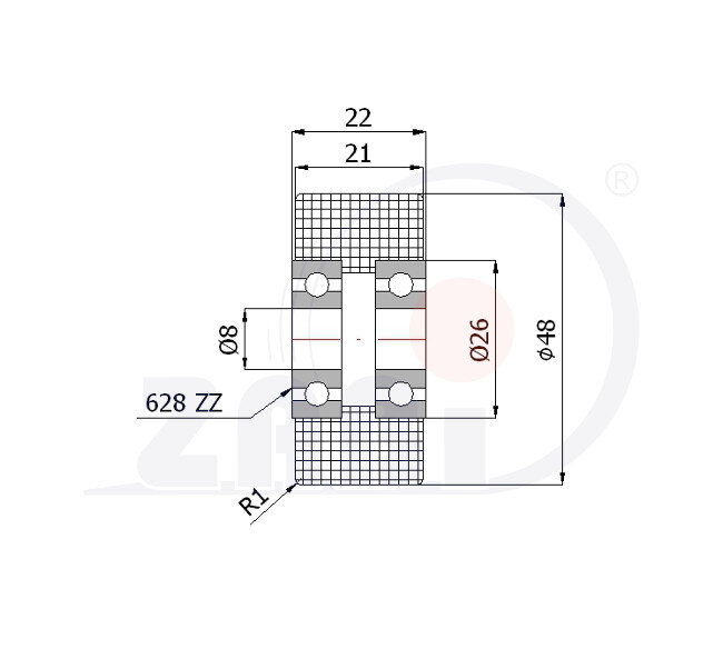 Ролики пластиковые и металлические, Ролики нейлоновые (полиамидные), Пластиковые двойные с подшипником с обозначением R-48-22/8