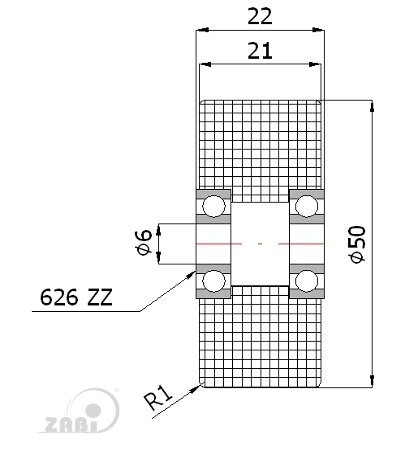 Ролики пластиковые и металлические, Ролики нейлоновые (полиамидные), Пластиковые двойные с подшипником с обозначением R-50-22/6
