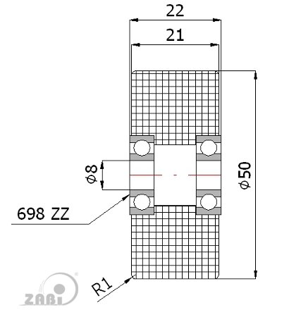 Ролики пластиковые и металлические, Ролики нейлоновые (полиамидные), Пластиковые двойные с подшипником с обозначением R-50-22/8