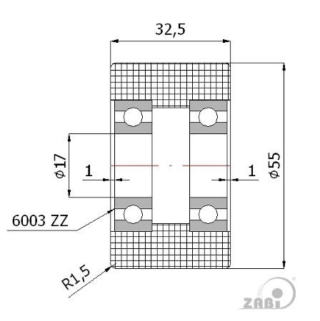 Ролики пластиковые и металлические, Ролики нейлоновые (полиамидные), Пластиковые двойные с подшипником с обозначением R-55-33/17
