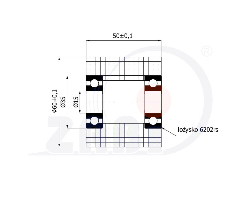 Rolki tworzywowe i metalowe, Rolki tworzywowe poliamidowe, Tworzywowe podwójnie łożyskowane o symbolu R-60-50/15