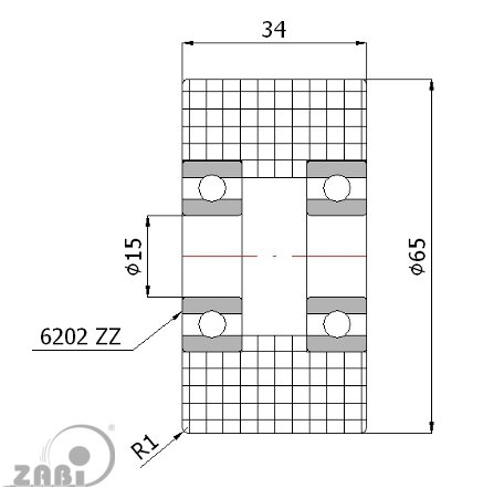 Rolki tworzywowe i metalowe, Rolki tworzywowe poliamidowe, Tworzywowe podwójnie łożyskowane o symbolu R-65-34/15