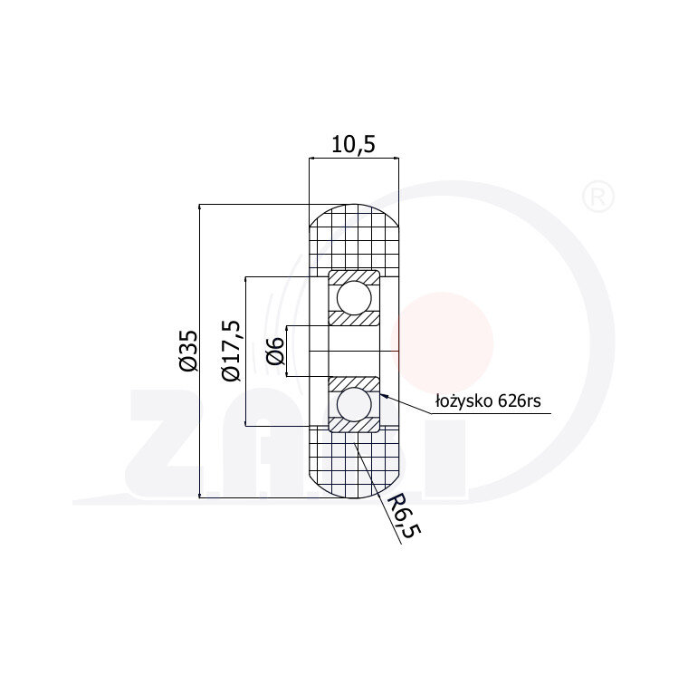 Ролики пластиковые и металлические, Ролики нейлоновые (полиамидные), Пластиковые закруглённые с подшипником с обозначением RC-35-10/6