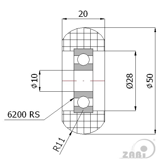 Ролики пластиковые и металлические, Ролики нейлоновые (полиамидные), Пластиковые закруглённые с подшипником с обозначением RC-50-20/10