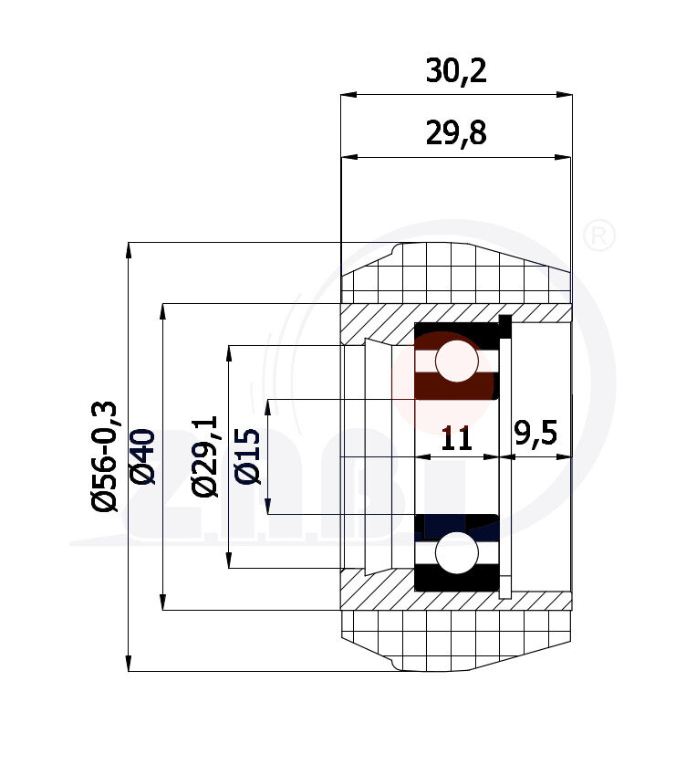 Ролики пластиковые и металлические, Ролики нейлоновые (полиамидные), Пластиковые закруглённые с подшипником с обозначением RC-56-30/15-M