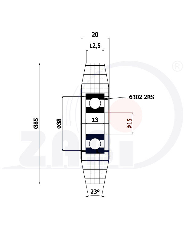Ролики пластиковые и металлические, Ролики нейлоновые (полиамидные), Пластиковые простые с подшипником с обозначением R-85-20-12,5/15