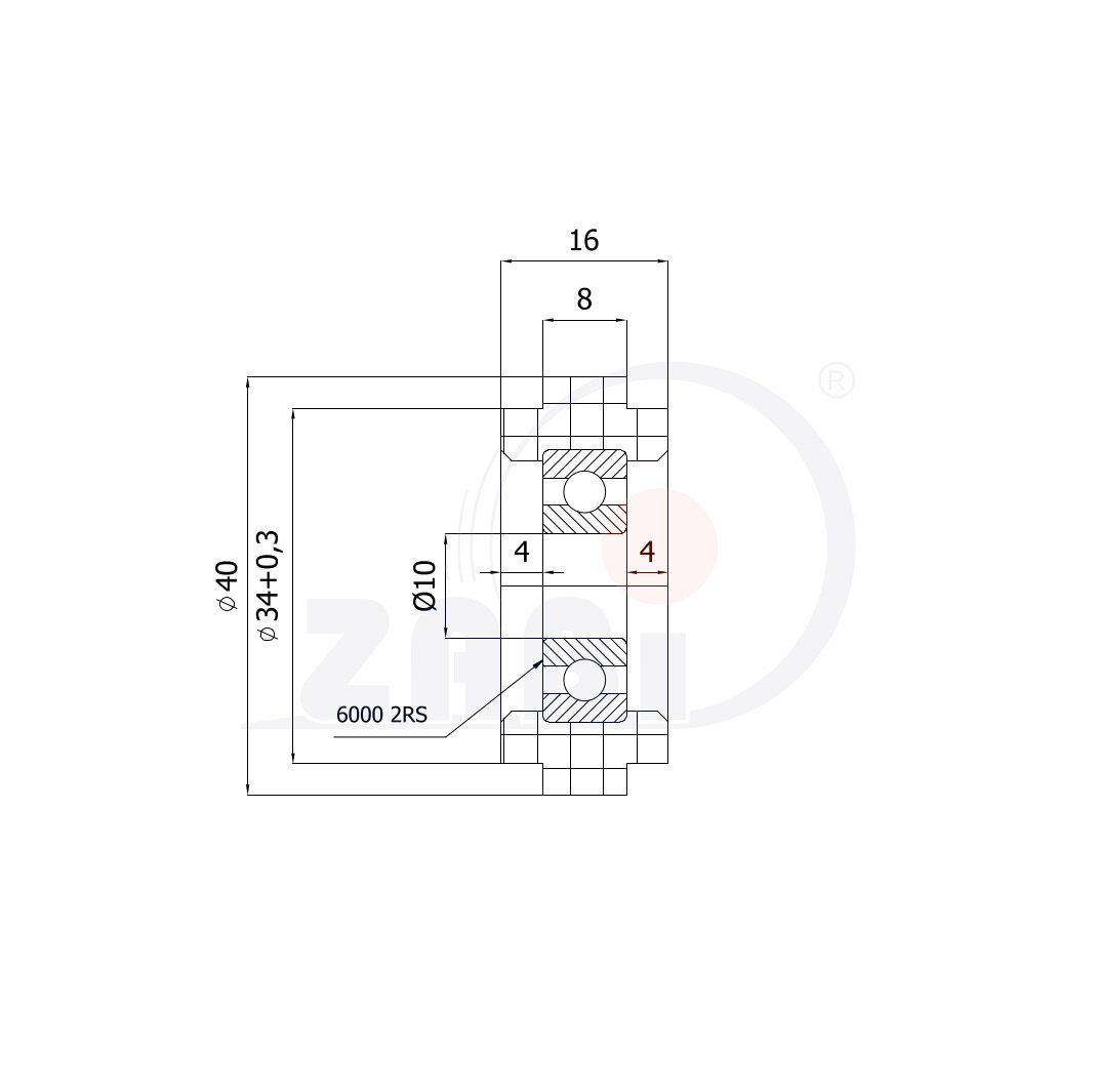 Ролики пластиковые и металлические, Ролики нейлоновые (полиамидные), Пластиковые фигурные с обозначением RG-40-34-16/10