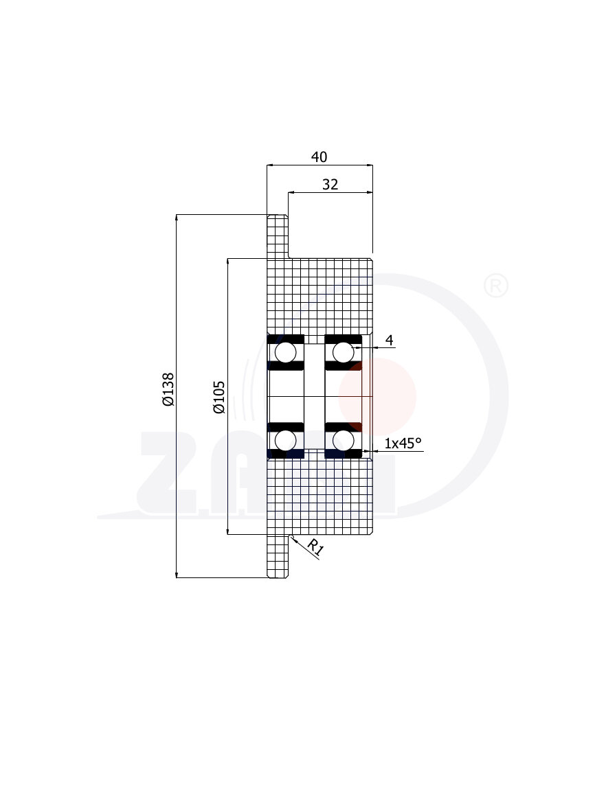 Ролики пластиковые и металлические, Ролики нейлоновые (полиамидные), Пластиковые воротниковые с обозначением T138-105-32/20ŁPA6G