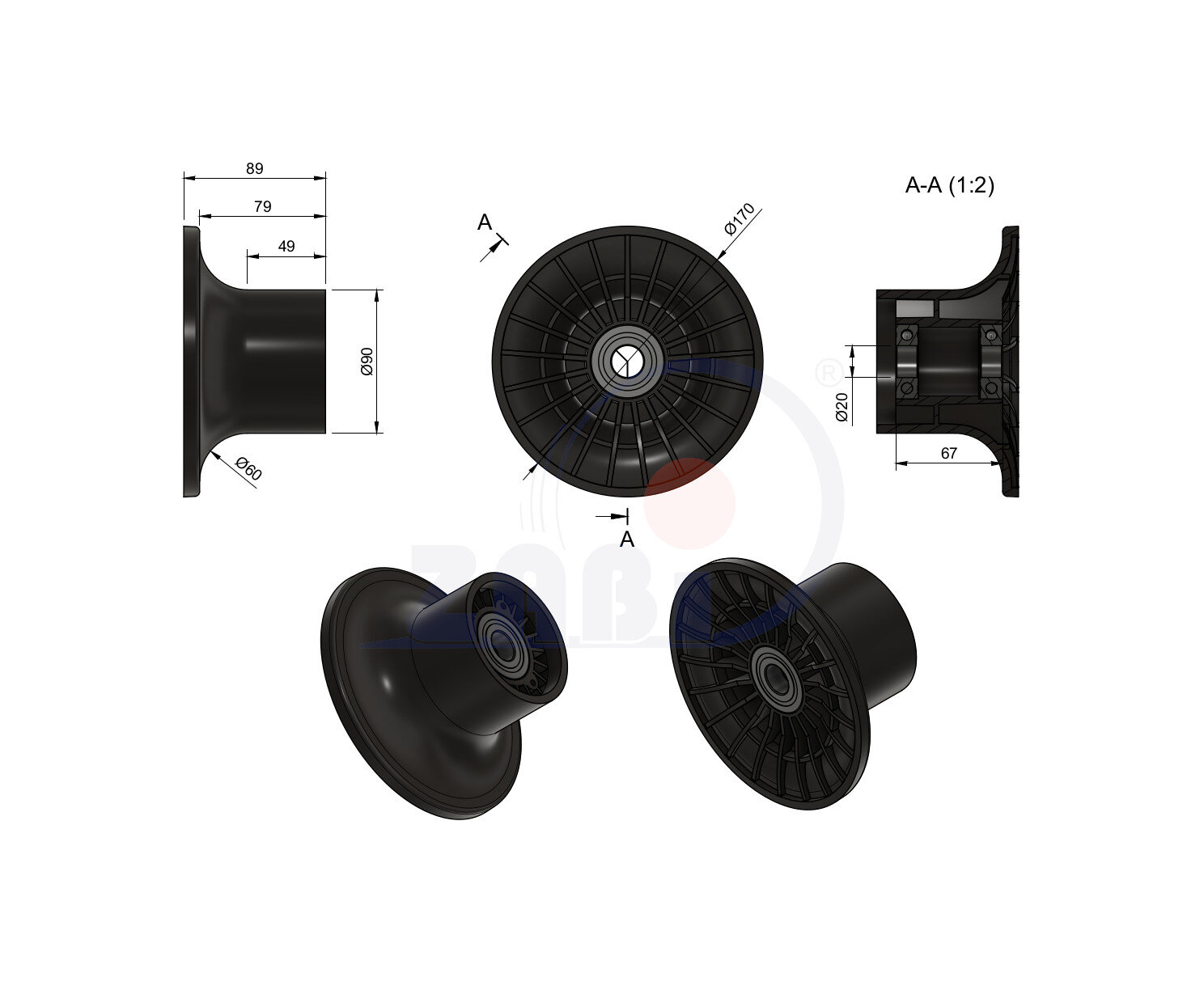Ролики пластиковые и металлические, Ролики нейлоновые (полиамидные), Пластиковые воротниковые с обозначением T170-90-89/20Ł
