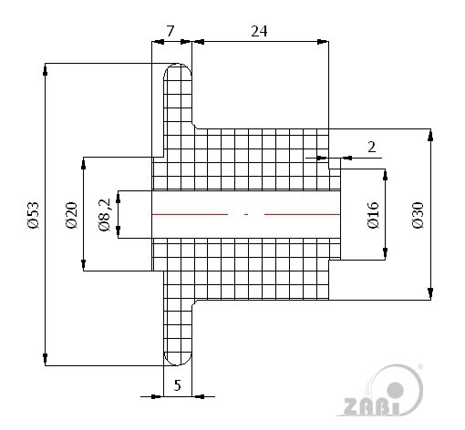 Rolki tworzywowe i metalowe, Rolki tworzywowe poliamidowe, Tworzywowe z kołnierzem o symbolu T53/30