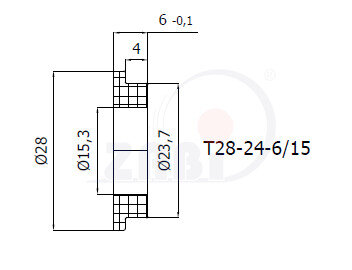Rolki tworzywowe i metalowe, Rolki tworzywowe poliamidowe, Podkładki i zatyczki tworzywowe o symbolu T28-24-6/15