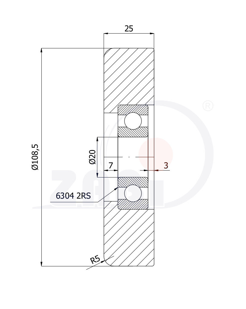 Ролики пластиковые и металлические, Ролики металлические, Для ворот с подшипником с обозначением R-108,5-M