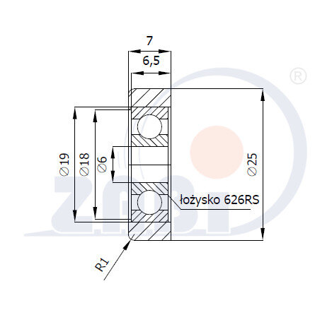 Rolki tworzywowe i metalowe, Rolki metalowe, Do bram z łożyskiem o symbolu R-25-M