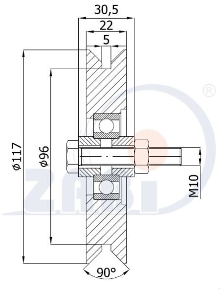 Ролики пластиковые и металлические, Ролики металлические, Для ворот к уголку с обозначением RJK-117-22