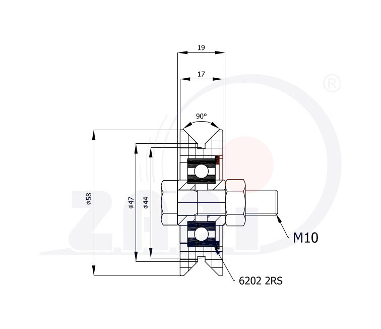 Ролики пластиковые и металлические, Ролики металлические, Для ворот к уголку с обозначением RJK-58-17-PA6